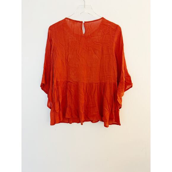 Entro Red-Orange Floral Lace Bib Boho Blouse Size Small - Picture 3 of 6
